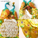 Country Style Peacock Wall Sconce With Crystal Shade For Bedroom - Yellow Resin 1-Light Lamp