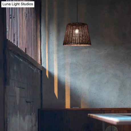 Country-Style Pendant Light With Rattan Shade For Restaurants - Brown Cone Design