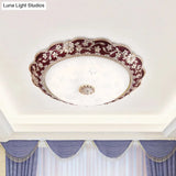 Country Style Veined Glass Flush Mount Ceiling Lamp In Dark Red Led - Sizes: 12’/16’/19.5