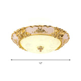 Country Textured Glass Flush Mount Light - Led Gold Bowl Living Room Lighting (12/16/19.5 W)