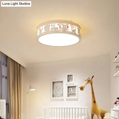 Country View Nordic Style Drum Ceiling Lamp For Living Rooms: Metal Flush Light
