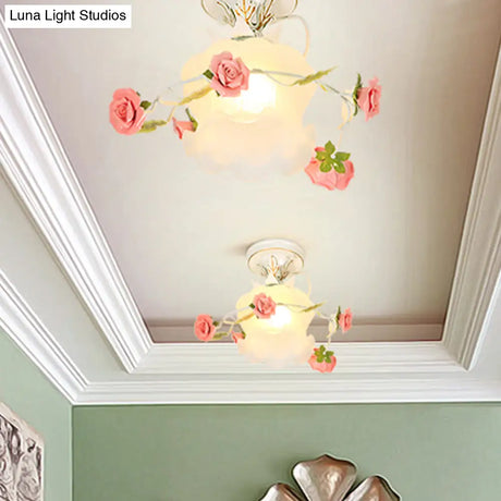 Countryside Bloom 1 - Light Metal Ceiling Flush Mount In White For Foyer