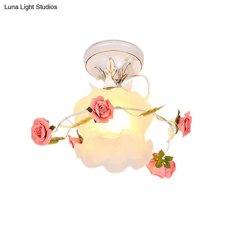 Countryside Bloom 1 - Light Metal Ceiling Flush Mount In White For Foyer