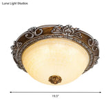 Countryside Bowl Led Flush Mount Light For Bedroom - Tan Glass In Brown (14’/16’/19.5’ W)