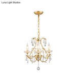 Countryside Brass Teardrop Chandelier Lamp - Metal 8 Bulb Pendant Light Kit With Crystal Accents