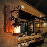 Countryside Brown Lantern Wall Light Kit With Clear Glass Shade And Wood Backplate 1-Light / C