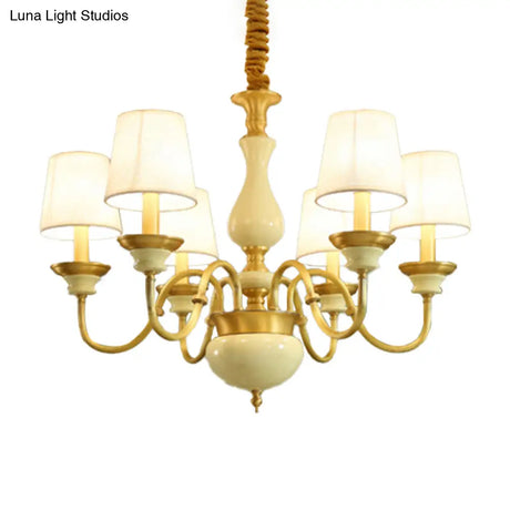 Countryside Ceramic Candelabra Chandelier Pendant Lamp With Fabric Cone Shade - 3/6/8-Bulb Bedroom