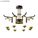 Countryside Column Frosted Glass 8/10-Bulb Chandelier In Black-Gold Finish