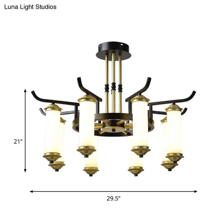 Countryside Column Frosted Glass 8/10-Bulb Chandelier In Black-Gold Finish