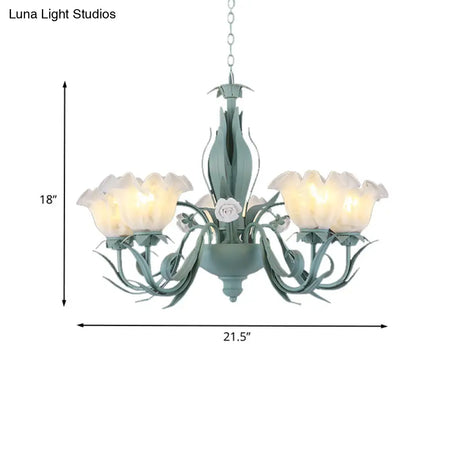 Countryside Curved Arm Chandelier Lamp In Aqua - Metal Led Drop Pendant (3/5/7 Bulbs) For Living