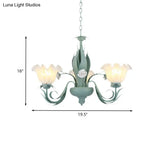 Countryside Curved Arm Chandelier Lamp In Aqua - Metal Led Drop Pendant (3/5/7 Bulbs) For Living
