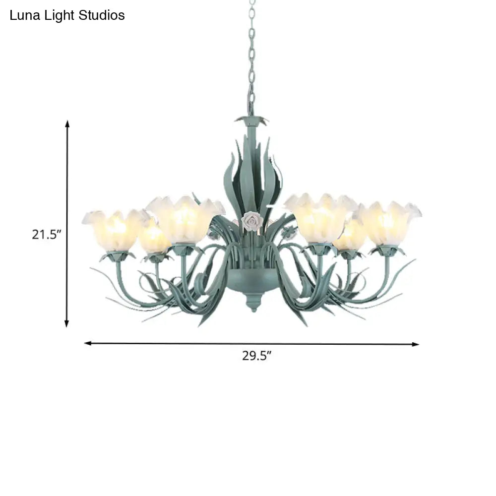 Countryside Curved Arm Chandelier Lamp In Aqua - Metal Led Drop Pendant (3/5/7 Bulbs) For Living