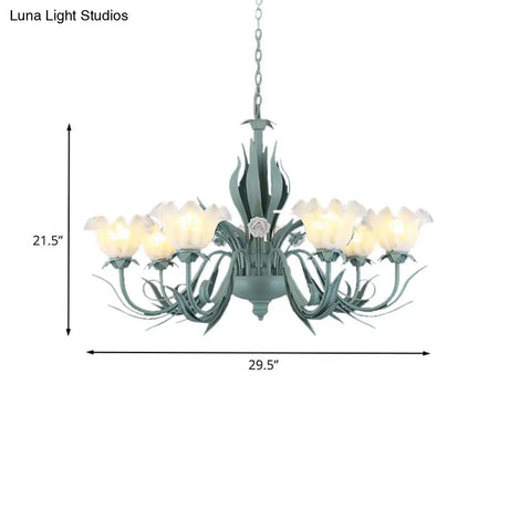 Countryside Curved Arm Chandelier Lamp In Aqua - Metal Led Drop Pendant (3/5/7 Bulbs) For Living