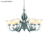 Countryside Curved Arm Chandelier Lamp In Aqua - Metal Led Drop Pendant (3/5/7 Bulbs) For Living
