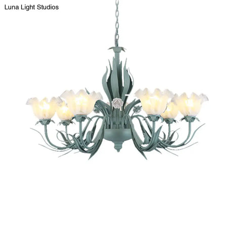 Countryside Curved Arm Chandelier Lamp In Aqua - Metal Led Drop Pendant (3/5/7 Bulbs) For Living