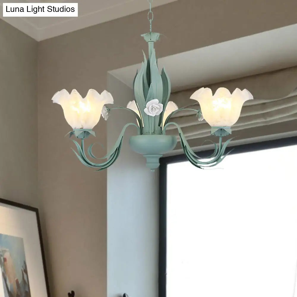 Countryside Curved Arm Chandelier Lamp In Aqua - Metal Led Drop Pendant (3/5/7 Bulbs) For Living