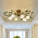 Countryside Lily/Tulip Metal Ceiling Fixture Led Flush Mount Lighting - 6/8 Bulbs Brass Finish 6 / B