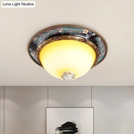 Countryside Style Tan Led Flush Mount Lamp With Faceted Glass Bowl 12’/16’/19.5 Width
