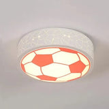 Creative Metal Soccer Ceiling Light For Kids Bedroom And Bathroom - Flush Mount Sport Lighting Red