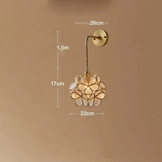 Creative Retro Pure Copper Petal Flower Bedside Bedroom Wall Lamp House Coffee Shop Japanese