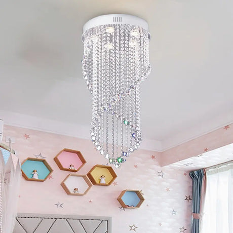 Crystal Ball Spiral Flush Mount Ceiling Light With 5 Minimalist Lights - Nickel Finish For Bedroom