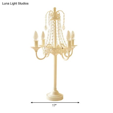 Crystal Bead Metal Table Light - Traditional Style Desk Lamp For Living Room