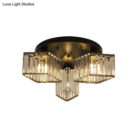 Crystal Black Flush Mount Ceiling Light Fixture - Rhombus Design With 3/4 - Bulb Recessed Lighting