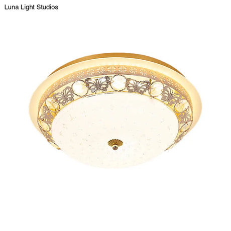 Crystal Ceiling Lamp In Gold: Simple Bowl Shape Led Flush Mount 16’/19.5’ Wide
