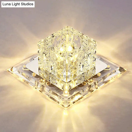 Crystal Clear Led Flush Ceiling Light Fixture For Corridor - Artistic Square Design