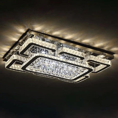 Crystal Clear Led Flush Mount Ceiling Light: Modern Rectangle Design For Living Room / Large