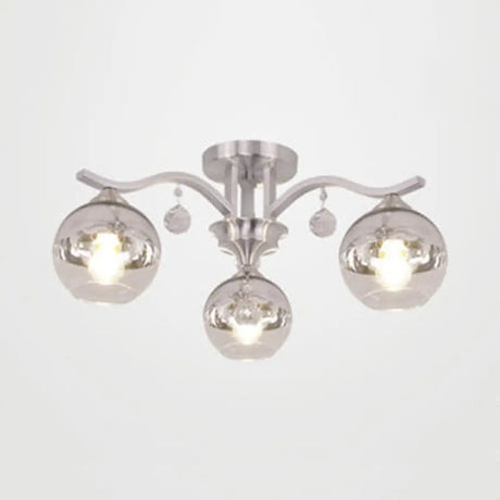 Crystal Deco Sphere Shade Ceiling Light - Modern Clear Glass Fixture With 3 Lights For Bedroom