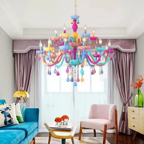 Crystal Decorated Kids Chandelier: Multi-Color Hanging Light For Kindergarten 18 /