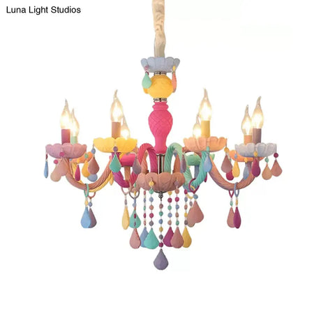 Crystal Decorated Kids Chandelier: Multi-Color Hanging Light For Kindergarten