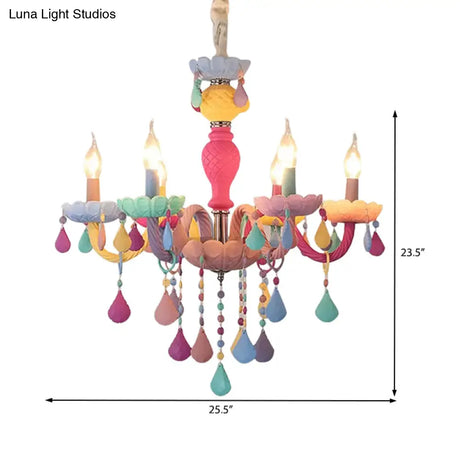 Crystal Decorated Kids Chandelier: Multi-Color Hanging Light For Kindergarten