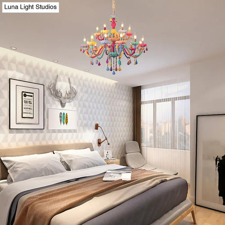 Crystal Decorated Kids Chandelier: Multi-Color Hanging Light For Kindergarten