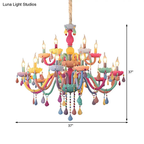 Crystal Decorated Kids Chandelier: Multi-Color Hanging Light For Kindergarten