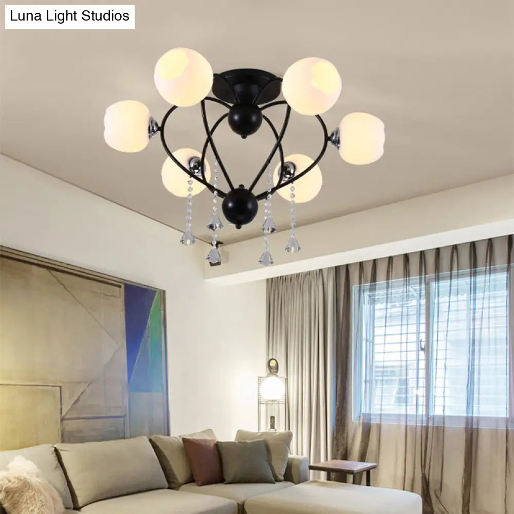 Crystal Drop Globe Ceiling Light Fixture With Rustic Metal And Multiple Heads For Living Room