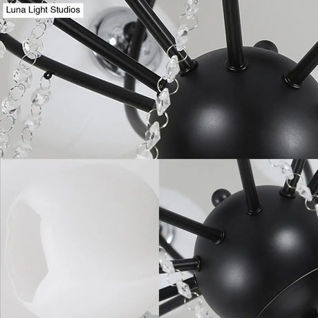 Crystal Drop Globe Ceiling Light Fixture With Rustic Metal And Multiple Heads For Living Room