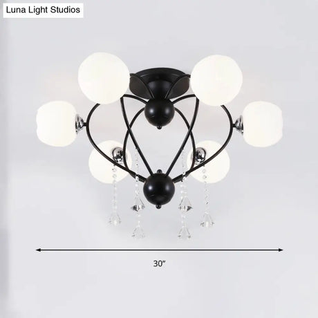 Crystal Drop Globe Ceiling Light Fixture With Rustic Metal And Multiple Heads For Living Room