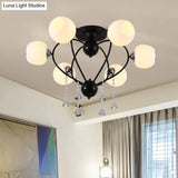 Crystal Drop Globe Ceiling Light Fixture With Rustic Metal And Multiple Heads For Living Room