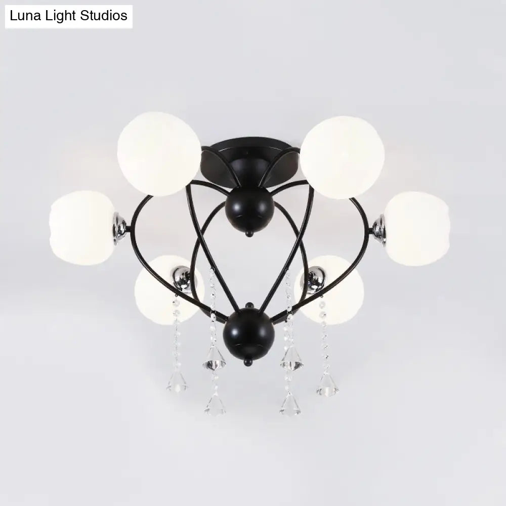 Crystal Drop Globe Ceiling Light Fixture With Rustic Metal And Multiple Heads For Living Room