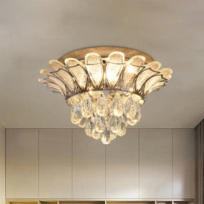 Crystal Droplet Flush Mount Ceiling Light With Led Perfect For Simple Bedroom Décor Clear