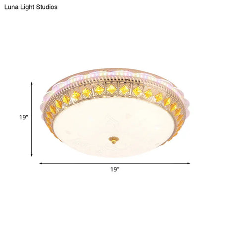 Crystal-Embedded Led Flush Mount Ceiling Light In Gold - Classic Bowl Design