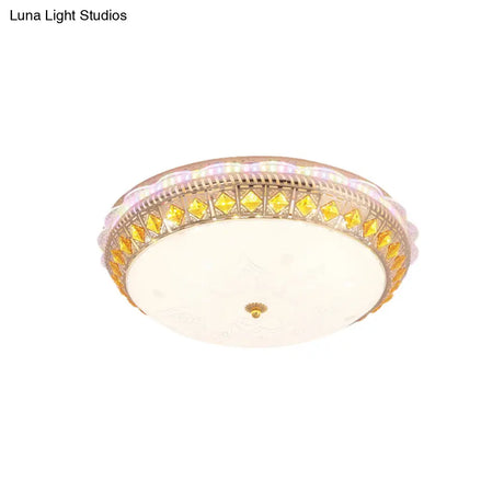 Crystal-Embedded Led Flush Mount Ceiling Light In Gold - Classic Bowl Design