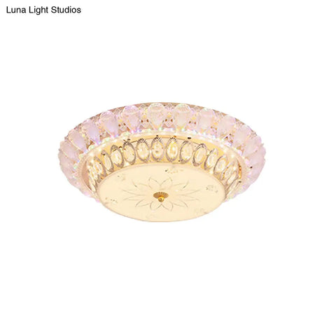 Crystal-Embedded Led Flush Mount Ceiling Light In Gold - Classic Bowl Design