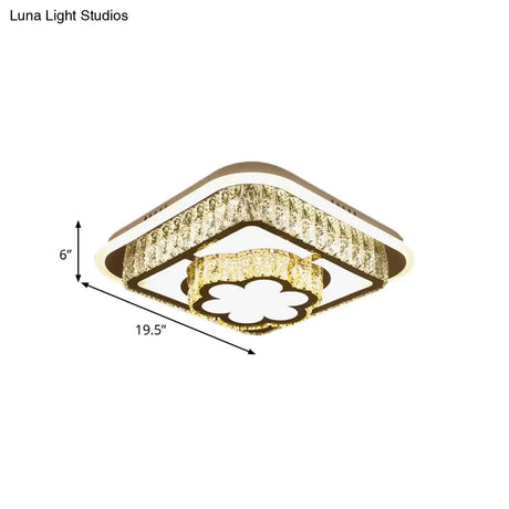 Crystal - Encrusted Led Flushmount Ceiling Light For Bedroom - Modernist White Square And