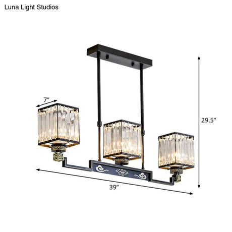 Crystal Island Chandelier Light - Traditional Black Square Dining Room Lamp