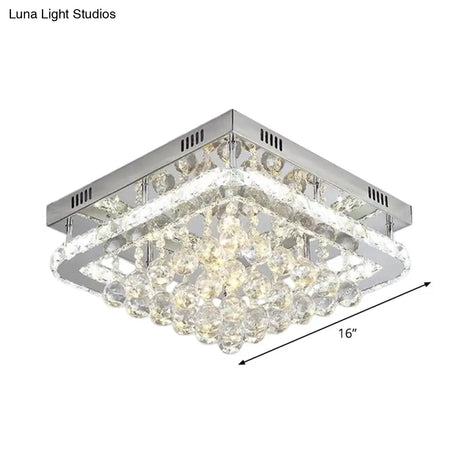Crystal Led Flush Mount Ceiling Lamp For Living Room - Simplicity Tetragon Design