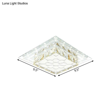 Crystal Led Flush Mount Hallway Lamp With Floral Pattern In Warm/White Light