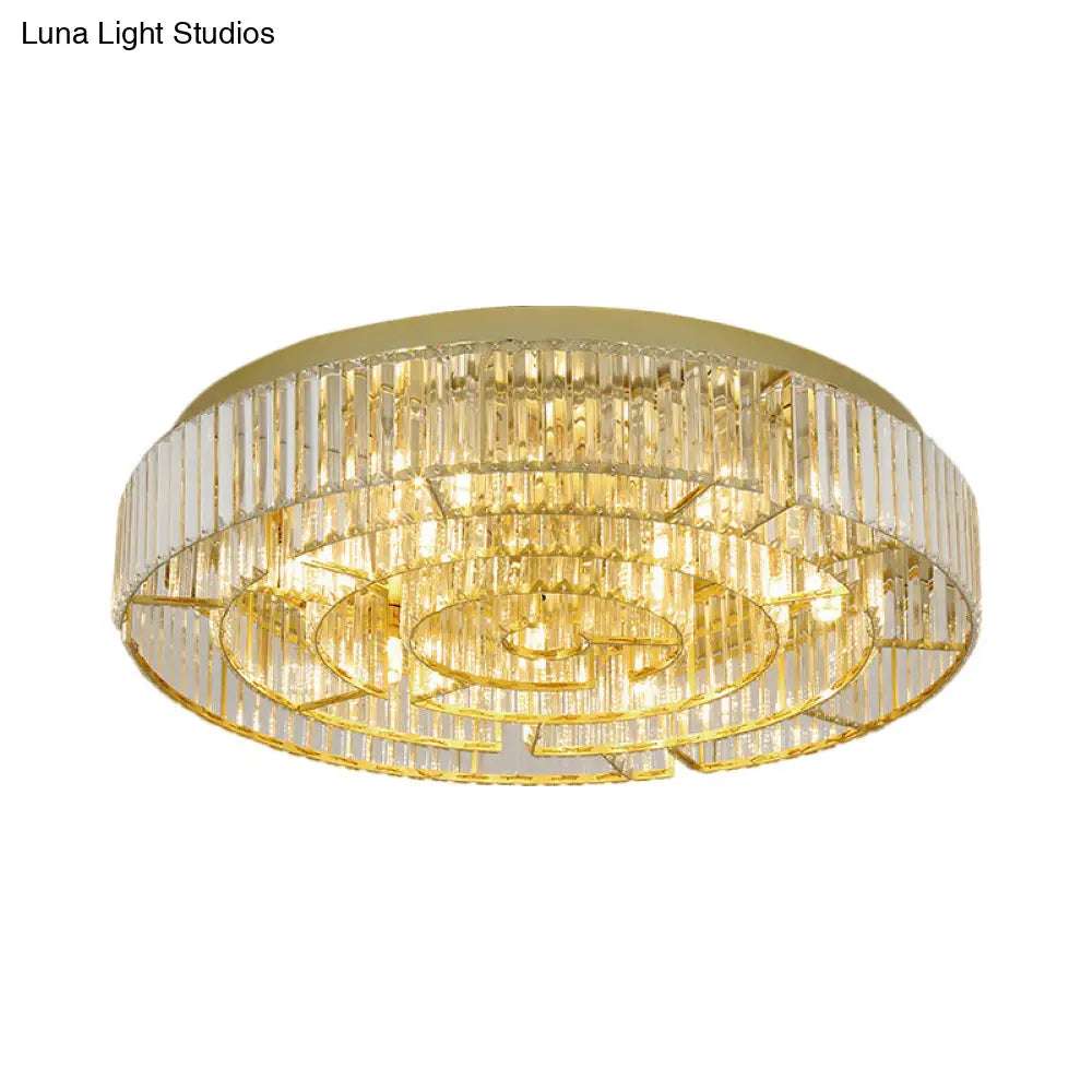 Crystal Led Flush Mount Light: Sleek Black/Gold Rectangular Fixture For Contemporary Ceiling